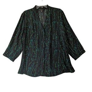Investments Caroline Black and Green Champagne Bubble Pattern Blouse